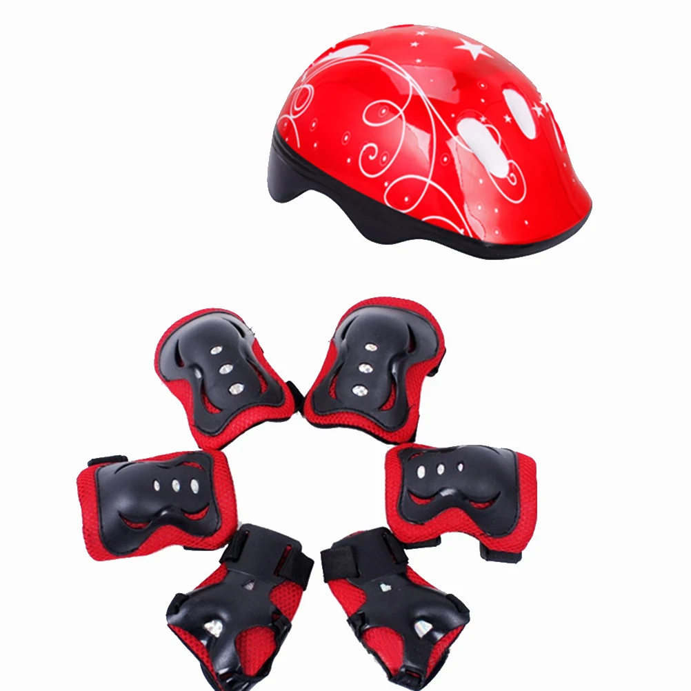 7 pcs Youth Kids Adjustable Sports Protective Gear Set Elbow Wrist Knee Pads and Helmet Skate