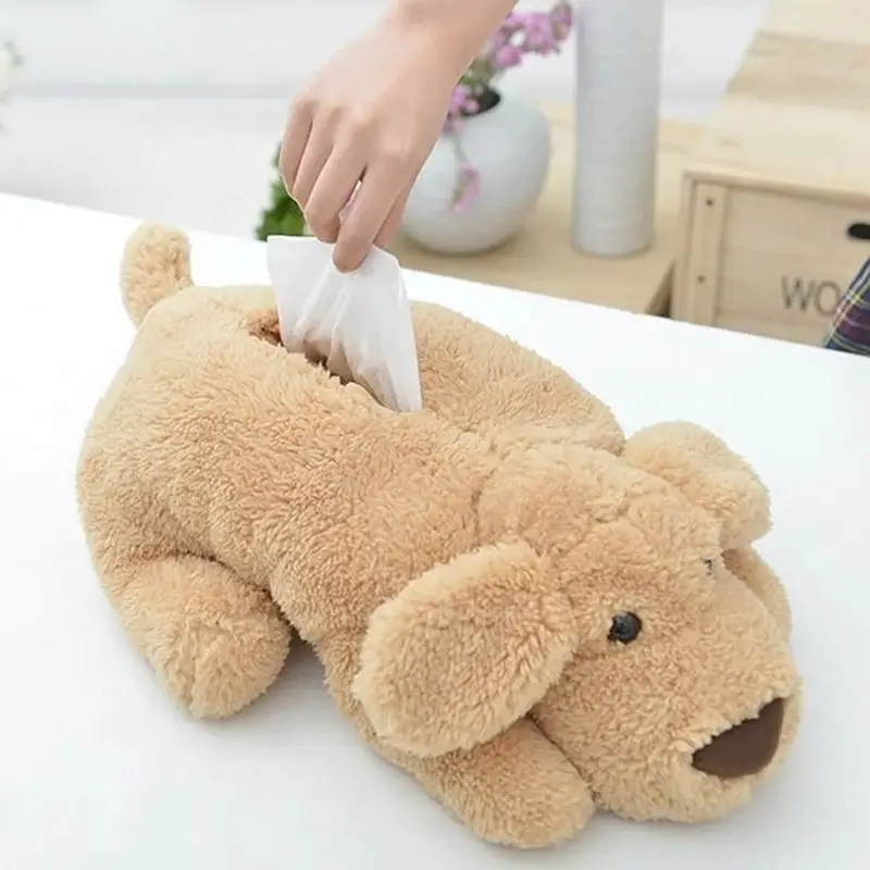 Cute Cartoon Plush Teddy Dog Tissue Cover Box Paper Container Napkin Storage Holder Case Dispenser Home Decor Room Car Accessory 3