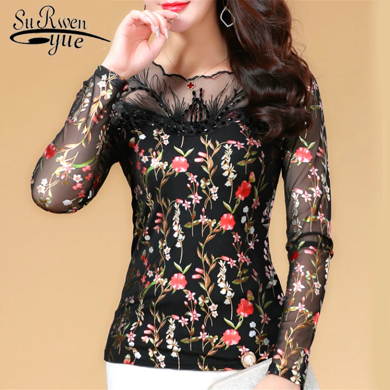 

blusas mujer de moda 2019 Fashion women blouse shirt plus size 4XL blusas Hollow Out office lady chiffon lace tops 1455 45