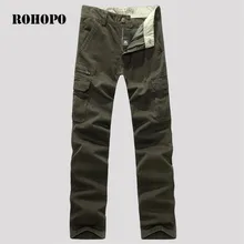 ROHOPO хлопковый комбинезон с карманами, мужские плотные брюки-карго со средней талией из чистого хлопка в стиле милитари, топ-бренд, рабочие штаны-комбинезон героя