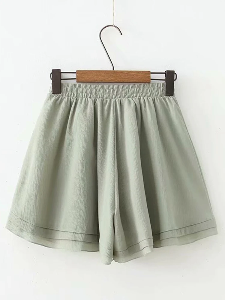 

Women Summer Casual Loose Chiffon Shorts Ladies High Waist Short Pants With Belt Elastic Waist Drawstring Female Short Mujer