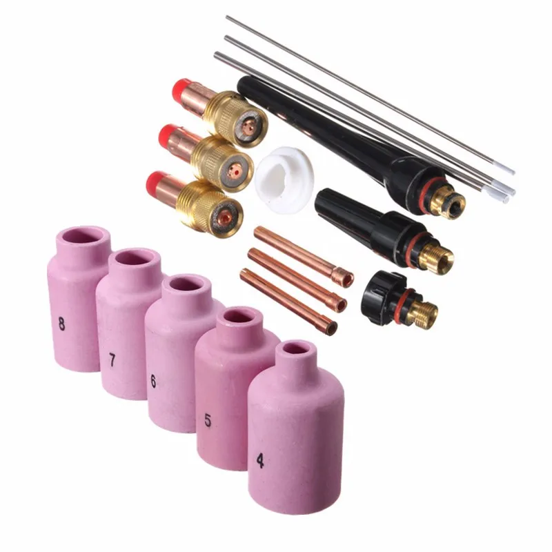 

Wholesale Price 18 pcs TIG Welder Torch Cup Collet Body Nozzle Tungsten Gas Lens Kit WP-17/18/26 Durable Quality
