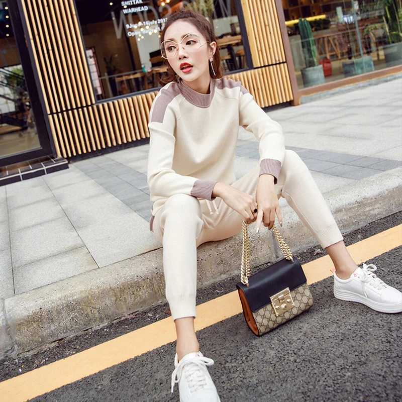 Winter 2 Pieces Set Knitted Pullovers Sweater &amp Elastic Waist Pencil Pants Sets Women Tracksuits Casual | Женская одежда
