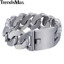 Trendsmax мужские браслеты в стиле хип-хоп матовые панцирные кубинские звенья цепи 316L браслет из нержавеющей стали для мужчин Ювелирные изделия Подарки 27 мм KHB409