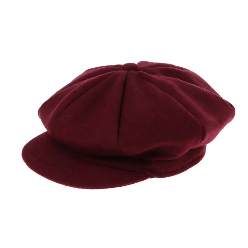 Высокое качество, 1 шт., осенне-зимний берет, шапка для детей, для мальчиков и девочек, модная Шерстяная кепка Newsboy Artist, плоская кепка, 3 цвета - Цвет: Wine Red
