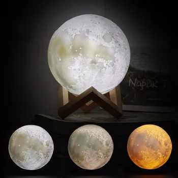 

Rechargeable 3D Print Moon Lamp 3 Color Change Touch Switch Bedroom Bookcase Night Light Home Decor Creative Gift