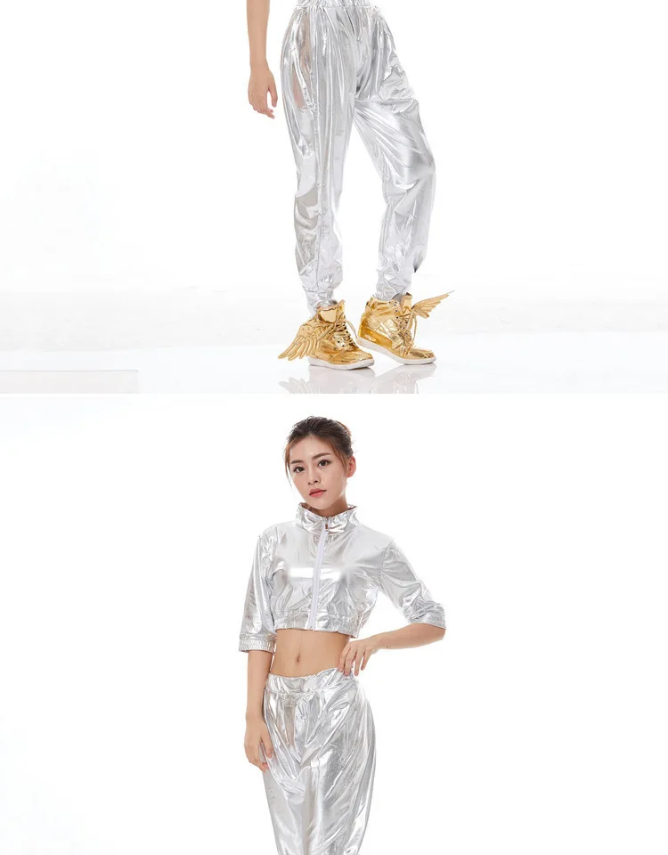 Heroprose/новые модные детские топы для взрослых, одежда для джаза DS, серебряное яркое танцевальное пальто для сцены в стиле хип-хоп, ультра-короткая обтягивающая куртка
