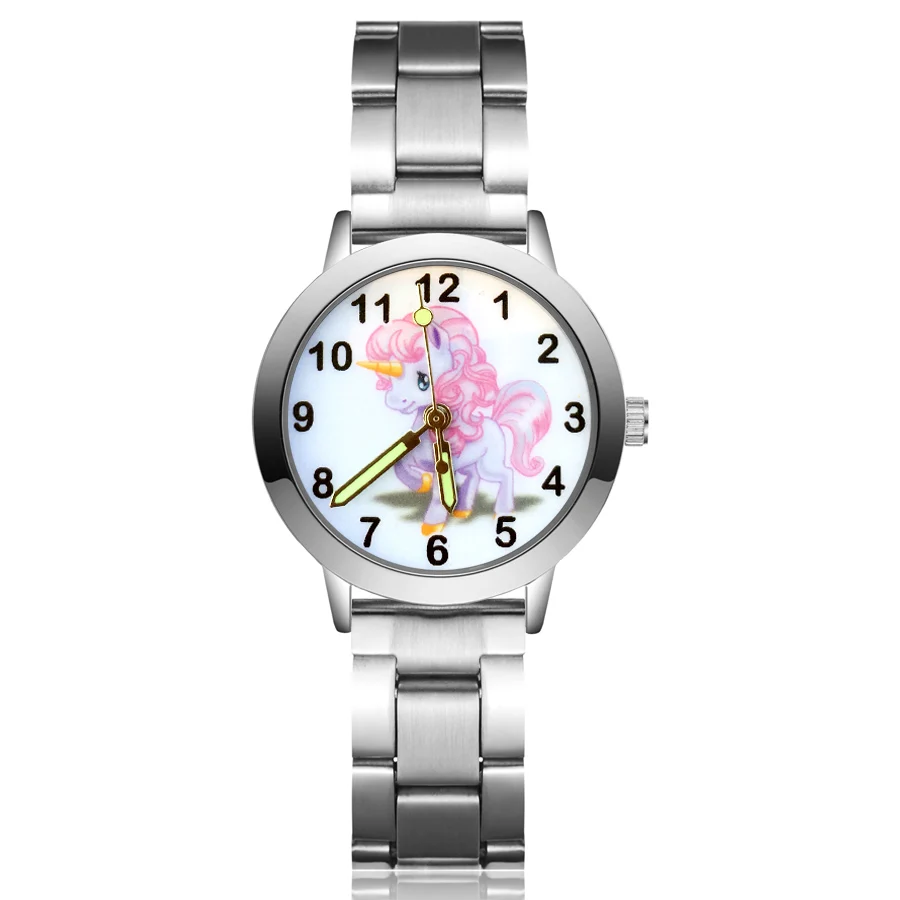 

Cute Cartoon pretty Unicorn horse style Children's Watches Kids Student Girls boys Quartz Metal steel Wrist Watch JA133