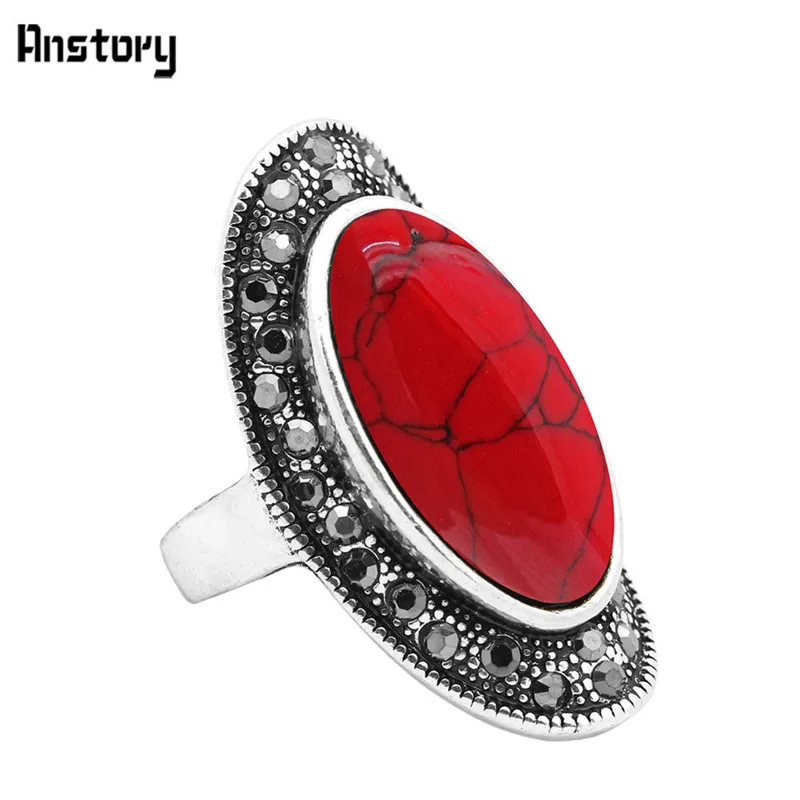 Большой овальный синий и красный цвета камень Кольца Винтаж со стразами для Для