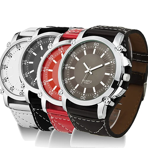 

2015 New Successful Men's Faux Leather Oversized Quartz Luminous Men Watches Hands Wrist Watch 8HKD