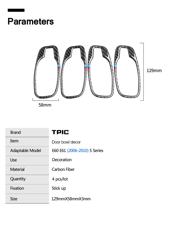 TPIC углеродное волокно Автомобильная накладка на внутреннюю дверную ручку отделка двери чаши наклейки украшения для BMW e60 5 серии 2006-2010 аксессуары