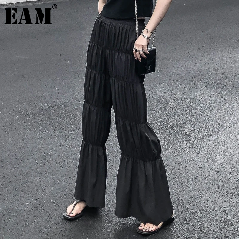 

[EAM] 2019 New Autumn Winter High Elastic Waist Loose Black Loose Long Wide Leg Cake Pants Women Trousers Fashion Tide JW491