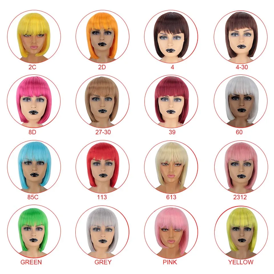 Xtrend Short Wig Perruque Wigs With Bangs For Black Women Peruca Synthetic Black Pink Grey Straight Hair Bob Style Pelucas