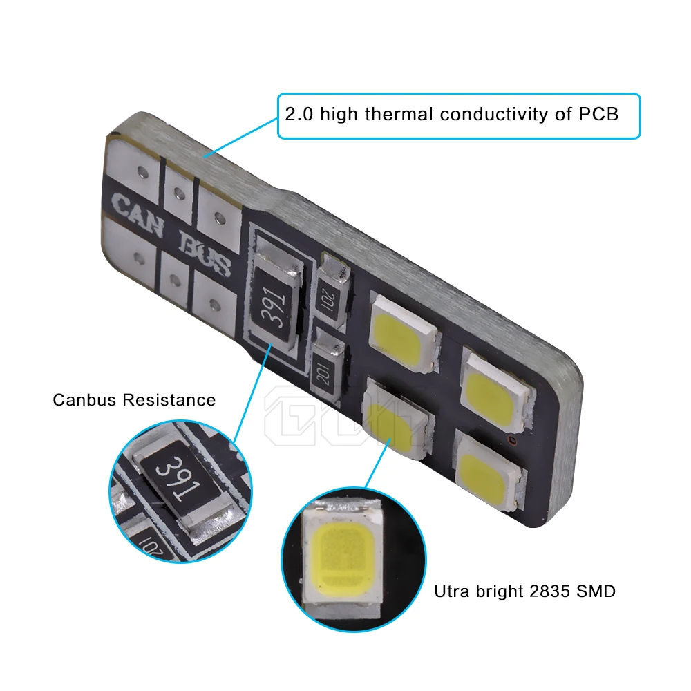 100 шт./лот Canbus T10 8smd 2835 Светодиодный автомобильный свет Canbus W5W t10 светодиодный canbus 194 2835SMD ОШИБОК белый свет лампы