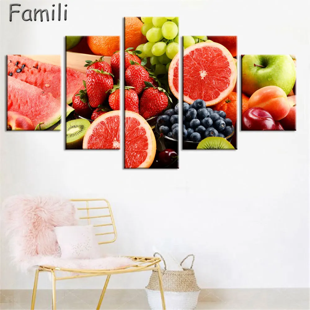 

5pcs (Unframed)Fruit Strawberry Canvas Painting Modern Wall Paintings For Kitchen Wall Picture Paint On Canvas Prints Modular Pi