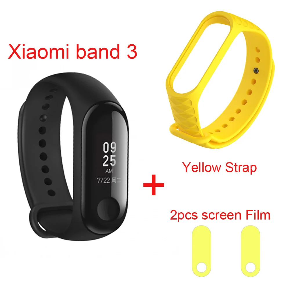 Xiaomi mi Band 3 умный браслет на запястье фитнес-трекер 0,7" OLED сенсорный экран 50 м водонепроницаемый mi Band 3 Смарт-часы - Цвет: add yellow strap