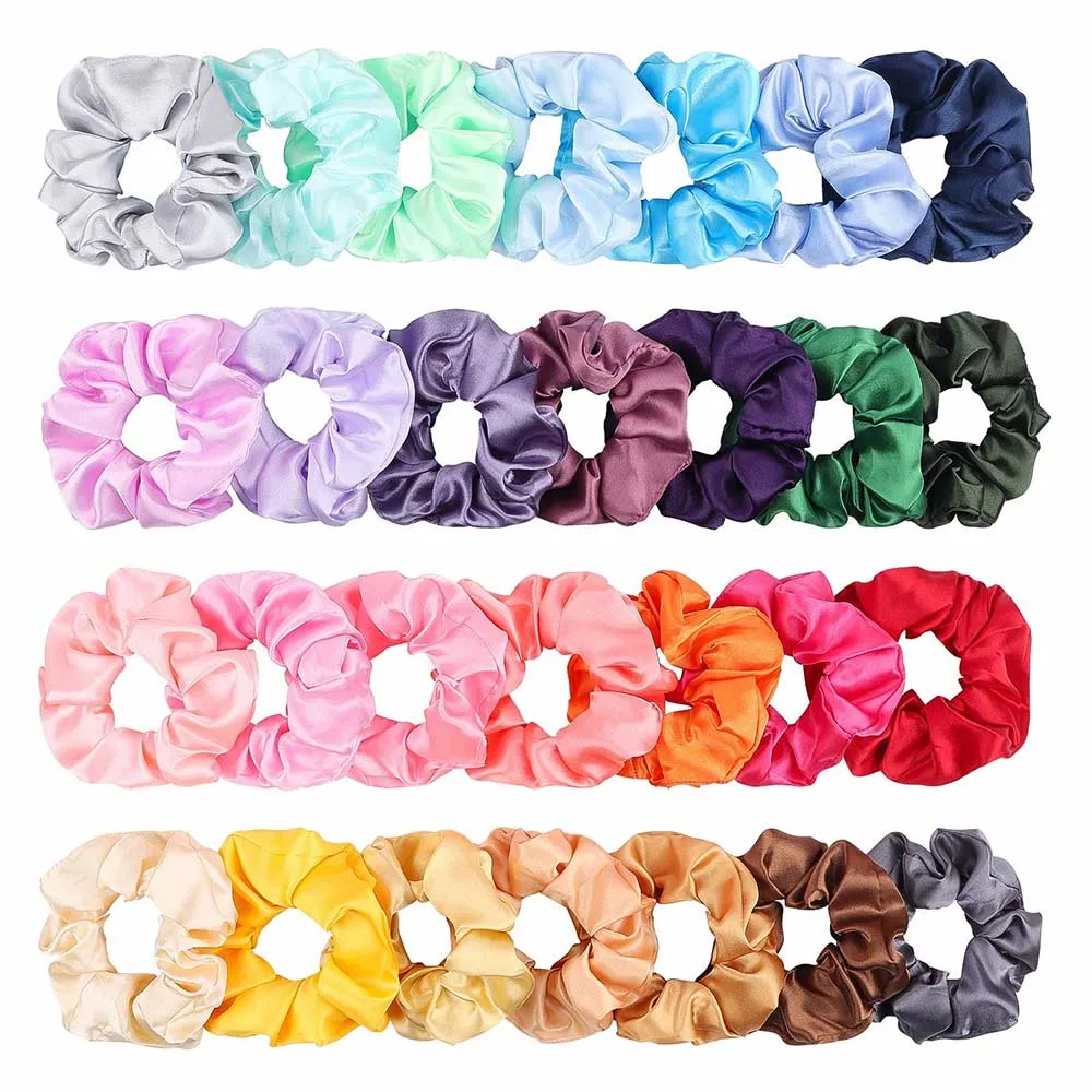 28Pcs Silk Satin Scrunchie Set for Women Strong Elastic Hair Bands Ponytail Holder Female Colorful Traceless Elastic Hair Bands - Цвет: 28pcs