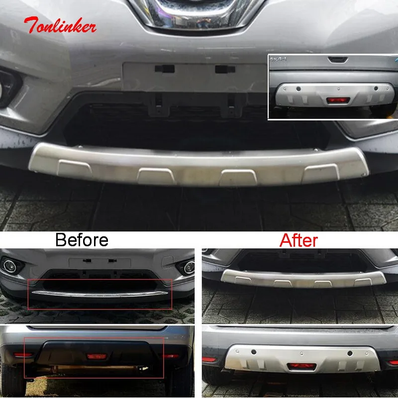 

Tonlinker FrontRear Bumper Guards Cover Case Stickers for 2014-19 Nissan X-Trail Car Styling 2PCS Stainless Steel Cover Stickers