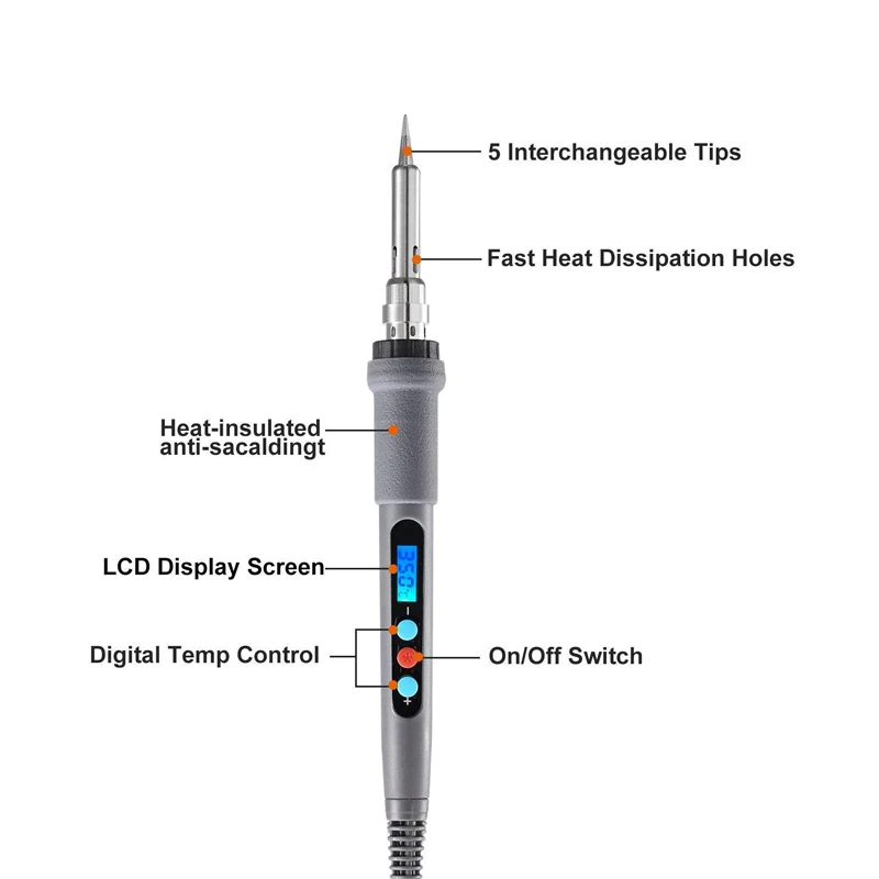 Профессиональный паяльник, светодиодный, цифровой, регулируемый, Электрический паяльник, постоянная температура, 220 В, 60 Вт, сварочный инструмент для ремонта
