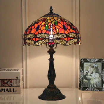 

Nordic Bar Art Deco Dragonfly Table Lamp Cake Shop Mosaic Rustic Stained Glass Bedside Desk Light European Retro Table Light