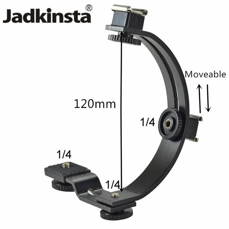 Camera Flash Bracket Holder with Two Hot Shoe Mounts for DSLR Camera DV