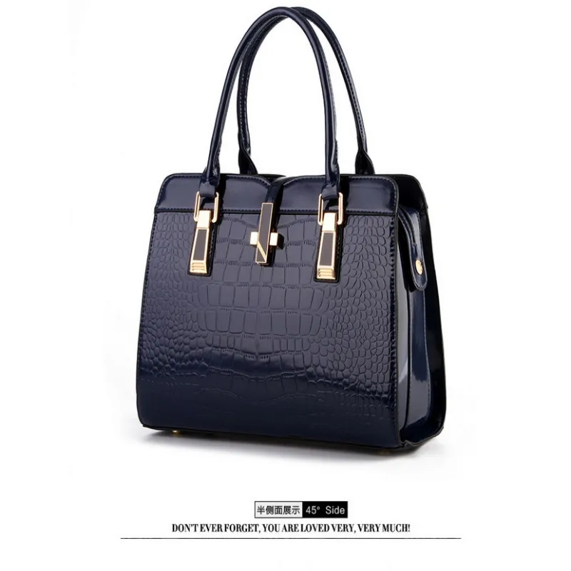 SNBS 100% Genuine leather Women handbag 2018 New bright patent leather crocodile pattern fashion shoulder shoulder ladies bags