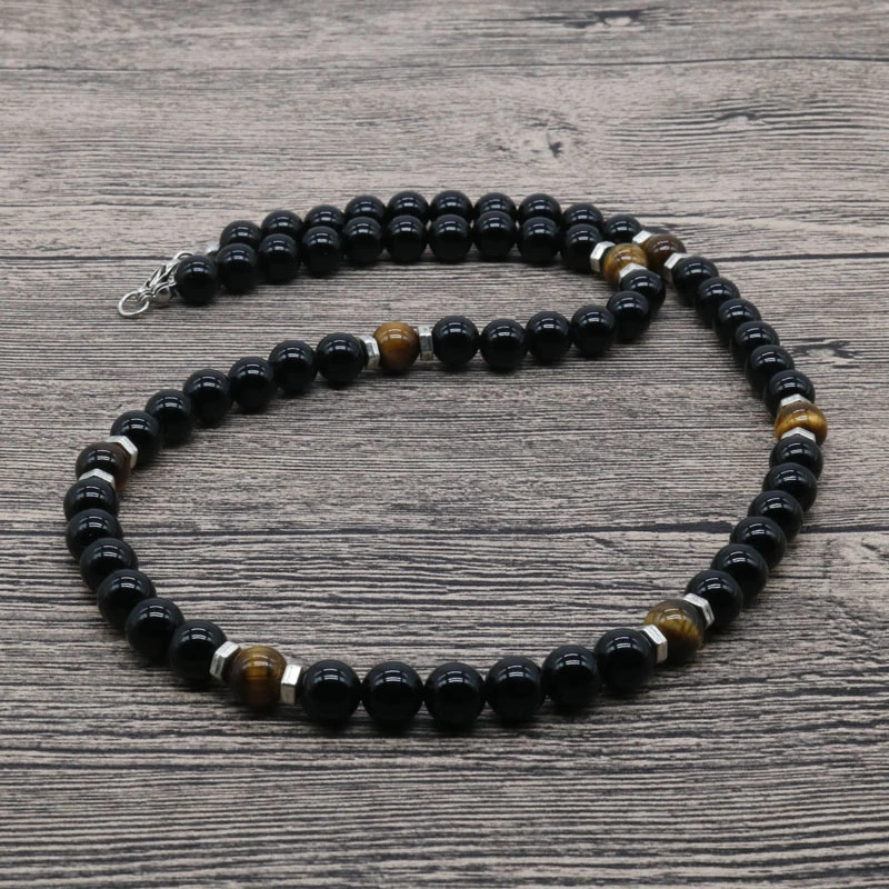 18 Fashion Black Onyx And Tiger Eye Stone Men Beaded Necklace Natural Stone Necklace For Men Au 02 Pendant Necklaces Aliexpress