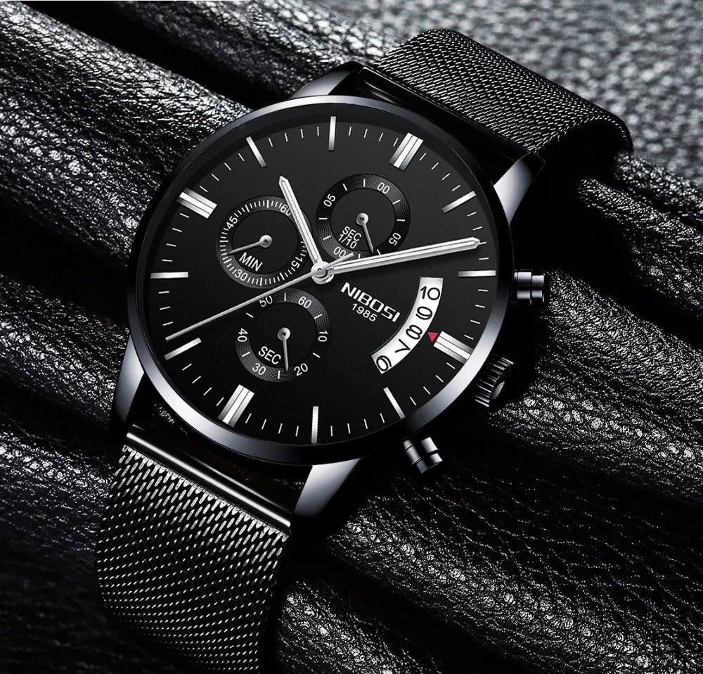 

Drop Shipping 2309 NIBOSI Relogio Men's Watch Luxurious Casual Stainless Steel Mesh Strap Chronograph Quartz Wristwatches
