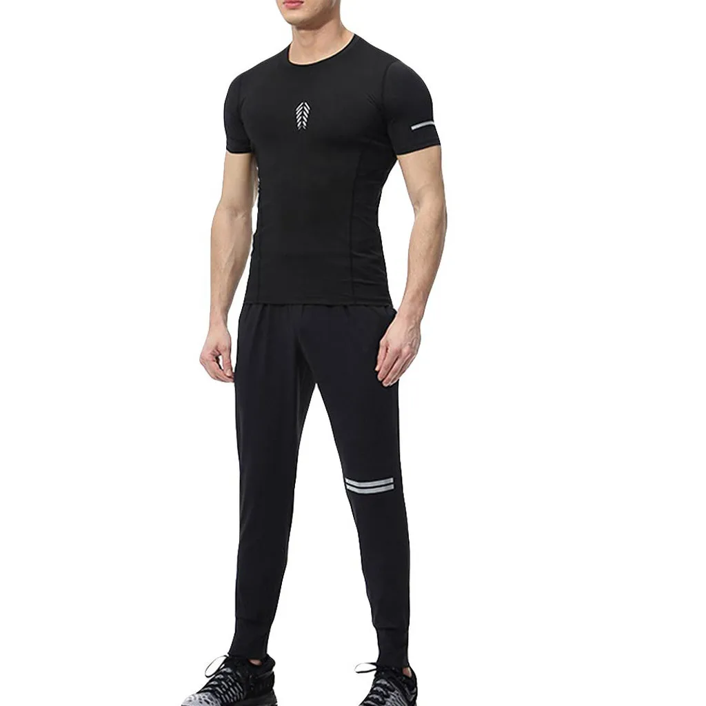 

Men's Elastic Fitness T-shirt Fast Drying Tops Long Pants Sports Tight Suit ropa hombre tracksuit men busos para hombre ropa