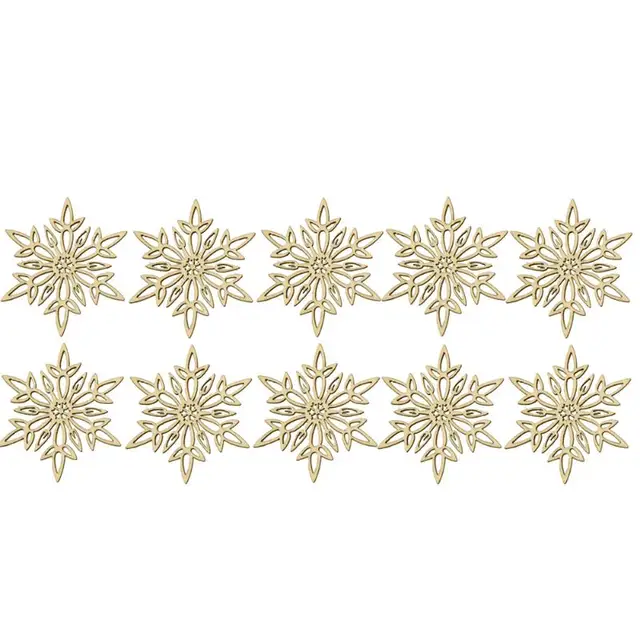 10pcs Wooden Snowflake Hanging Ornament with String Christmas
