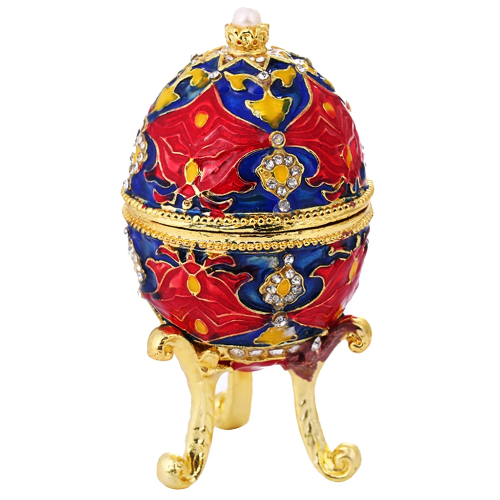 Red Enamel Faberge Easter Egg Jewelry Box Wedding Ring Storage Container