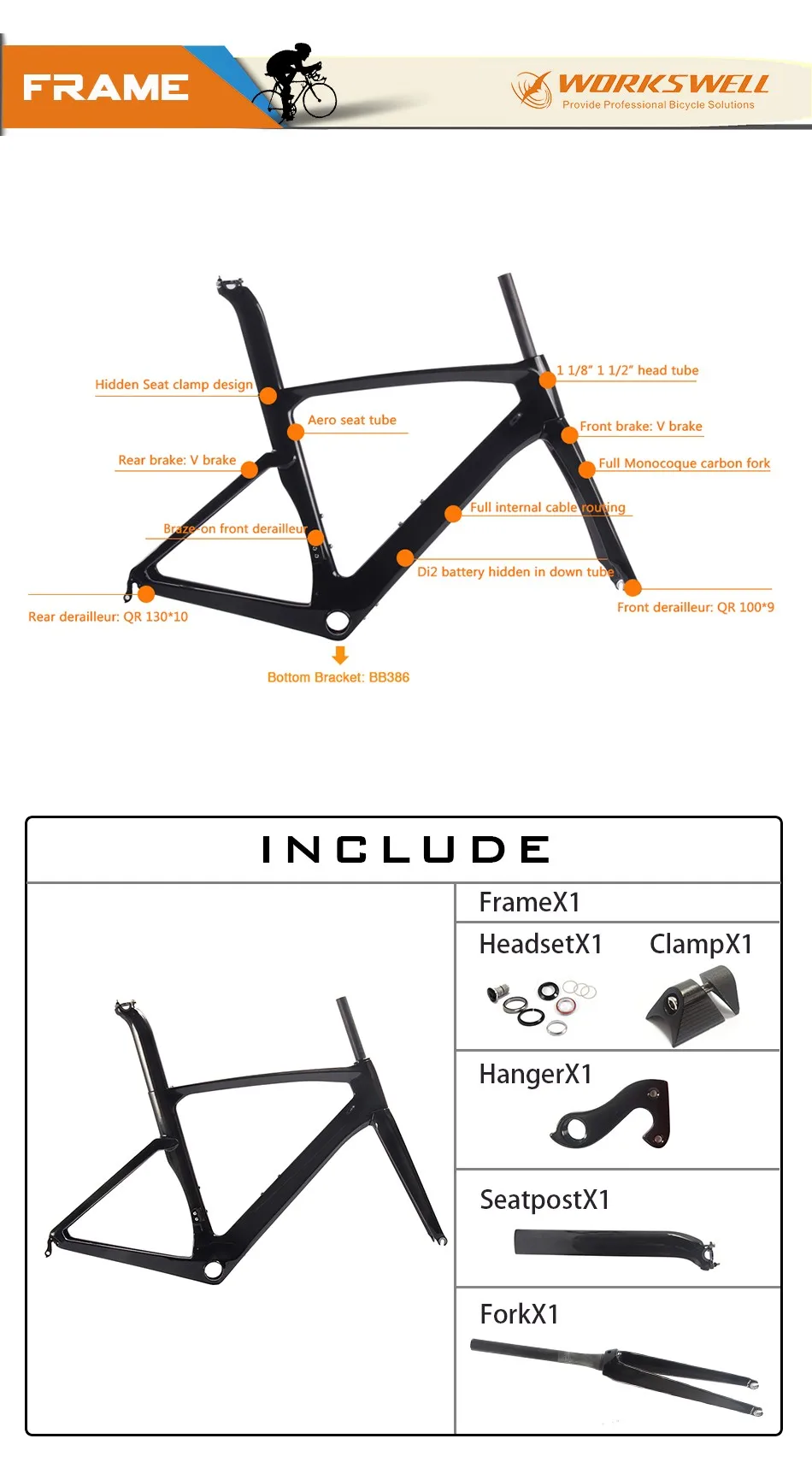 Excellent New coming super quality guaranted carbon road bicycle frame full carbon racing frame with Di2 1