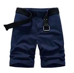 2019 летние карго M ~ 4XL шорты милитари синие хлопковые Брендовые однотонные прямые мужские шорты пляжные шорты средней талии мужские