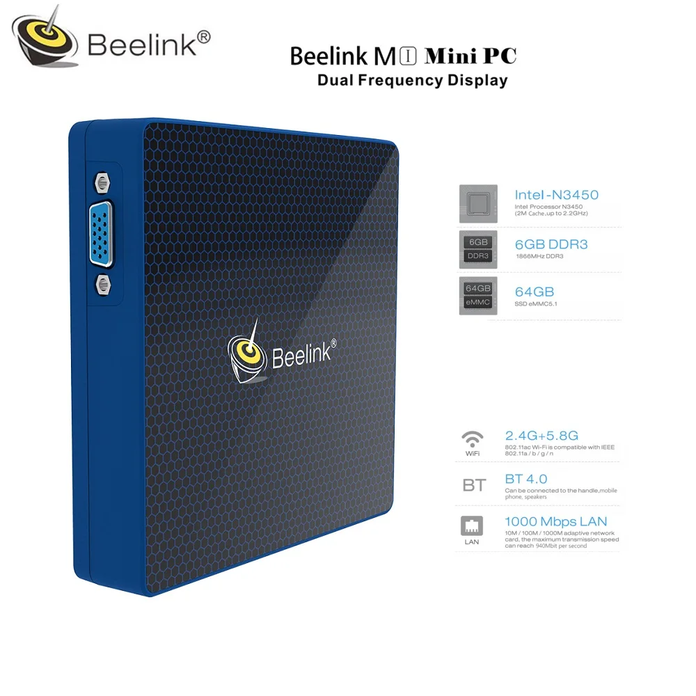 

Beelink M1 Mini PC Intel Celeron N3450 6GB RAM 64GB ROM BT4.0 Set-top Box WiFi Media Player Dual Frequency Display