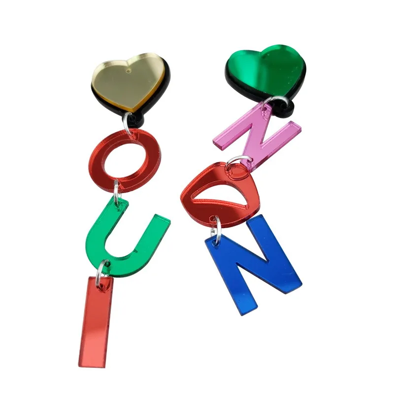 

New Fashion Trendy Jewelry Personality Color Acrylic Heart Letter Long Earrings For Women