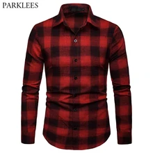Модная красная клетчатая рубашка для мужчин, новинка весны, мужская приталенная рубашка с длинным рукавом, мужская повседневная рубашка, мужская рубашка XXL