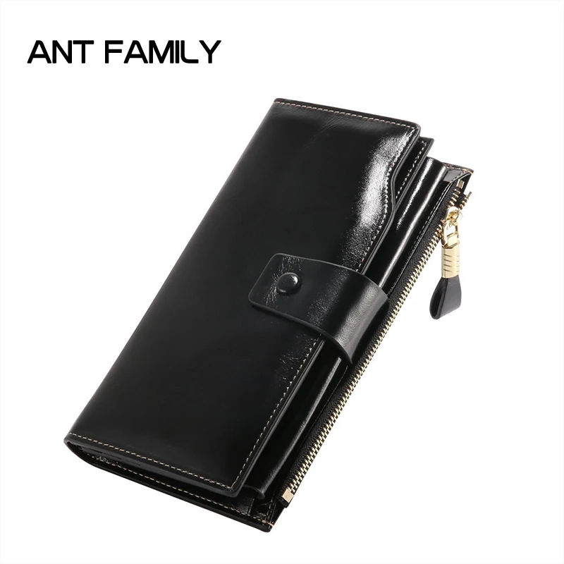 

New Women Fashion Genuine Leather RFID Blocking Functional Wallet Vintage Long Glint Card Holder Zipper Coin Purse Iphone Galaxy