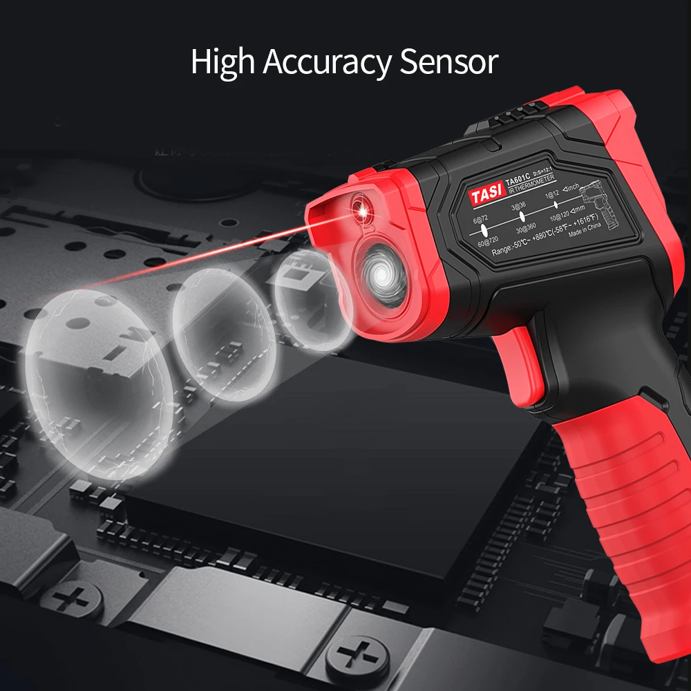 Цифровой инфракрасный термометр с цветным ЖК-дисплеем, измеритель температуры, регулируемый излучательный 12:1 пирометр с сигнализацией ограничения температуры