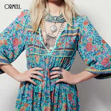 ORMELL Women Deep V-Neck Sexy Flower Halter Dress Vintage Flare Sleeve Loose Streetwear European Fashion Casual Retro Dress
