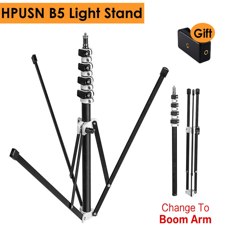 Portátil do Crescimento da Seção do Tripé 5 para a Carga kg da Luz do Flash do Estúdio Braço Dobrável Hpusn 210cm Suporte Leve 6.9ft Metal 3 b5