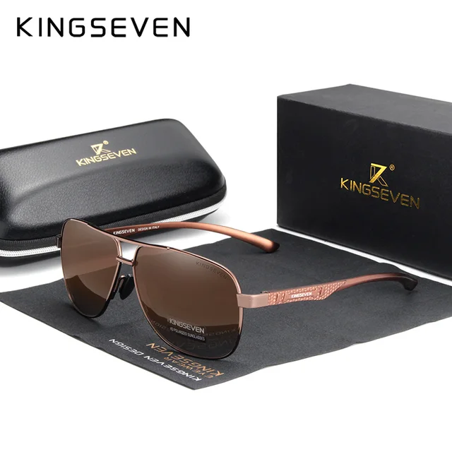 KINGSEVEN 2022 Brand Men Aluminum Sunglasses Polarized UV400 Mirror Male Sun Glasses Women For Men Oculos de sol Brown