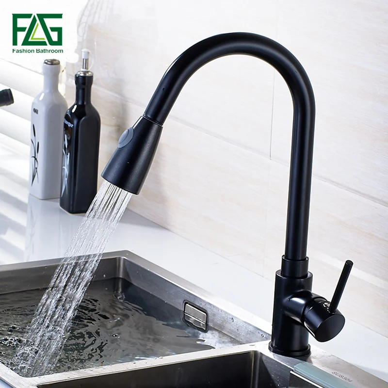

2016 pull out black kitchen faucet, Deck mounted kitchen mixer with pull out shower, Brass kitchen mixer pull out torneiras