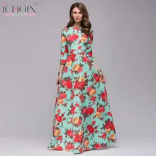 Mulheres Impressão Vestido Longo 2018 Outono Casuais Maxi Bodycon Vestido de Mulher Elegante Vestido Até O Chão Boêmio vestido de Festa À Noite