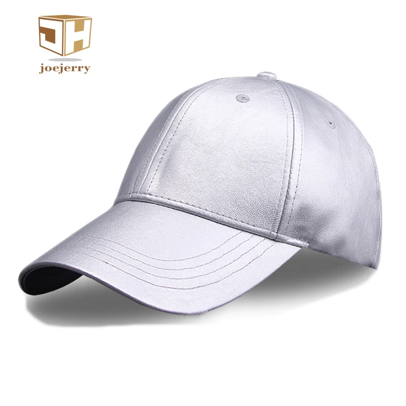 

joejerry Leather Men Silver Baseball Cap Black Winter Full Cap Hat Baseball Women Hip hop Satellite Caps New Arrival 2017