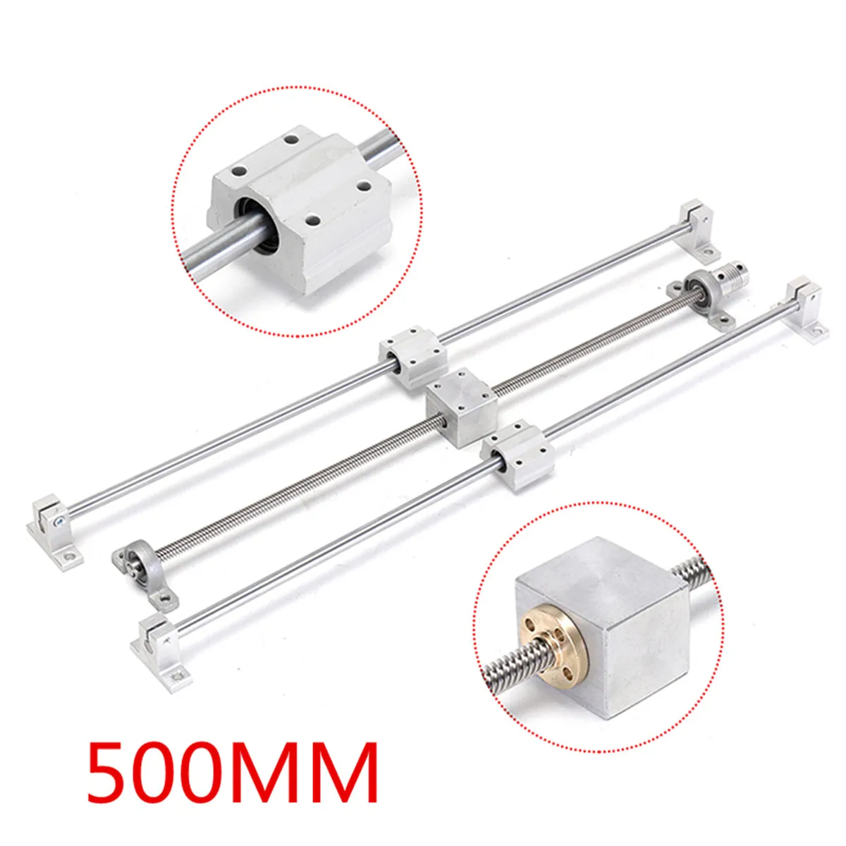

Horizontal Shaft 500mm T8 CNC Parts Optical Axis Guide Bearing Housings Aluminum Rail Shaft Support Screws Set