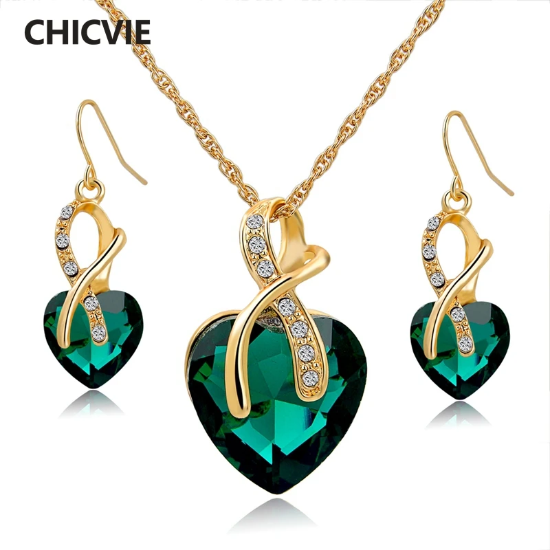 

Nigerian Wedding African Beads Jewelry Set Crystal Gold Heart Statement Necklaces Earrings Women Blue Sapphire Jewelry Set140044