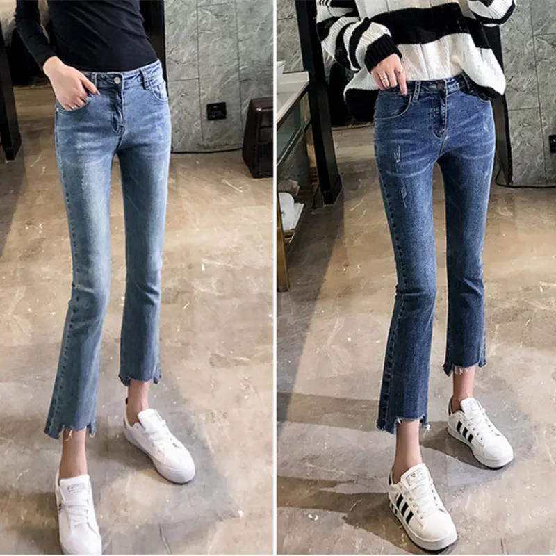 JUJULAND Для женщин джинсы плюс Размеры женские узкие джинсовые расклешенные штаны модные дышащие брюки нижнего белья 00601