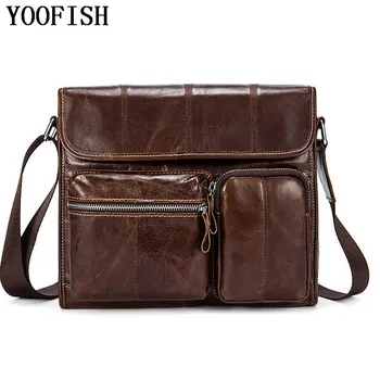 

YOOFISH Genuine Leather Bag Cowhide Men Crossbody Bags Men's Travel Shoulder Bags Briefcases Handbags LJ-0789