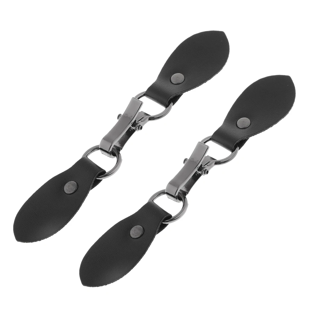 2 Set Black Leather Buckle with Metal Clasp Hook for Clothes Sewing Fasteners