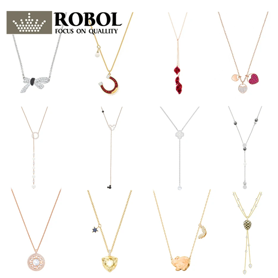 

ROBOL High Quality Swa Original Necklaces Pendants Jewelrypig Lovely Pinecone Shape Romantic Star Y Shape Collarbone Chain Women